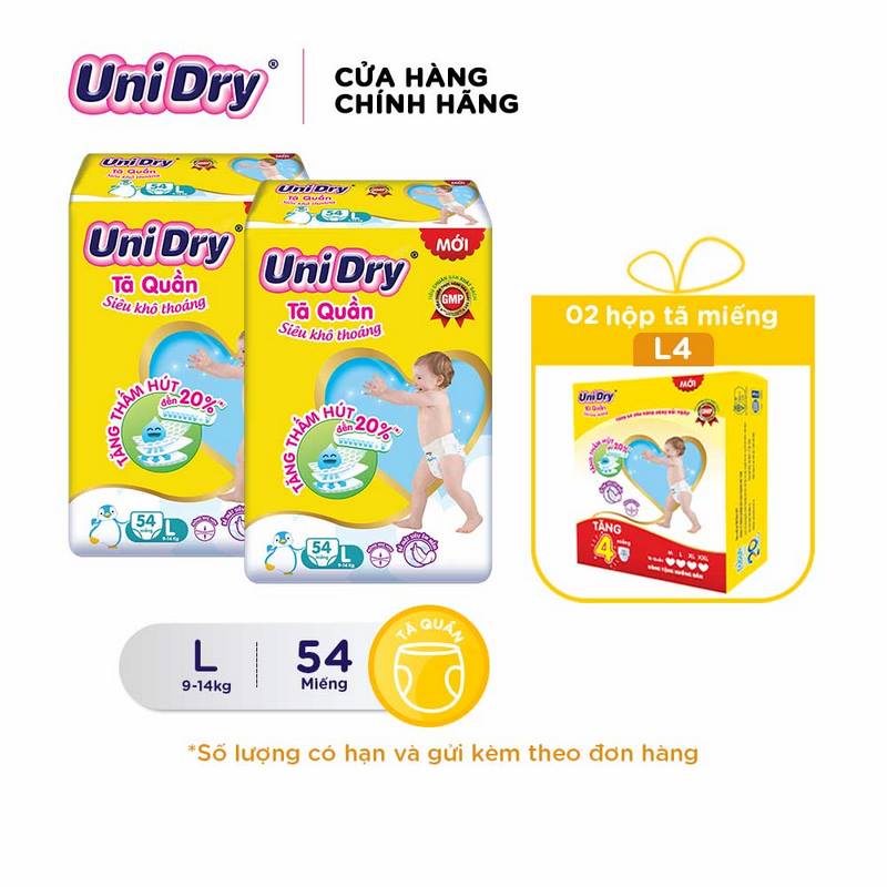 Combo 02 tã quần UniDry siêu khô thoáng gói Jumbo M60/L54/XL48/XXL44