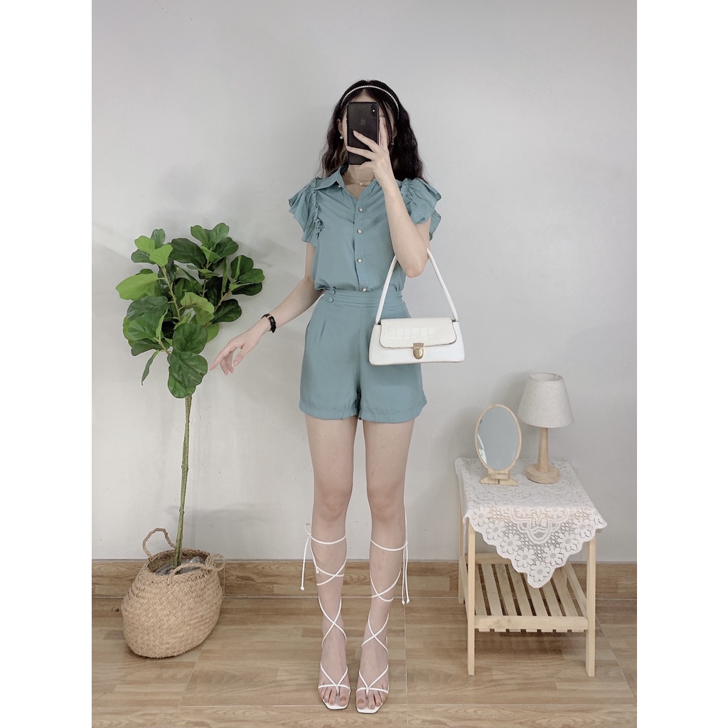 Sét bộ áo sơ mi tay cánh rơi mix quần đùi siêu xinh_S1983
