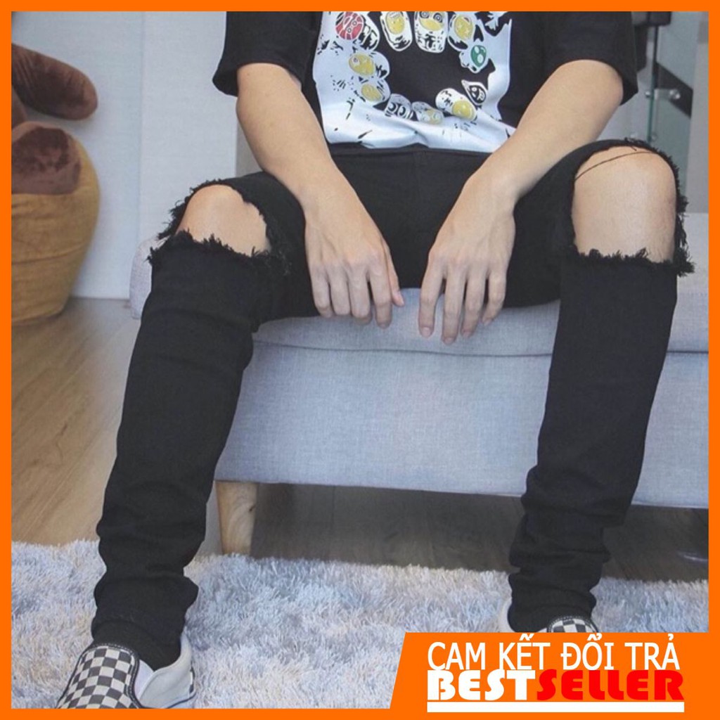 [Bán chạy] Quần Jean Đen Rách Gối Chất Co Dãn, Không Phai Màu, Đổi Trả Nếu Không Hài Lòng Về Sản Phẩm