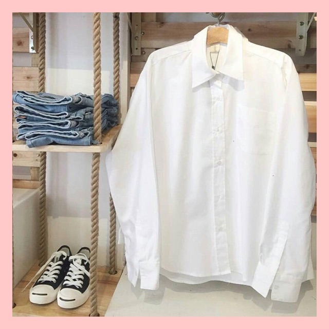 ÁO BASIC SƠ MI TRẮNG OVERSIZE