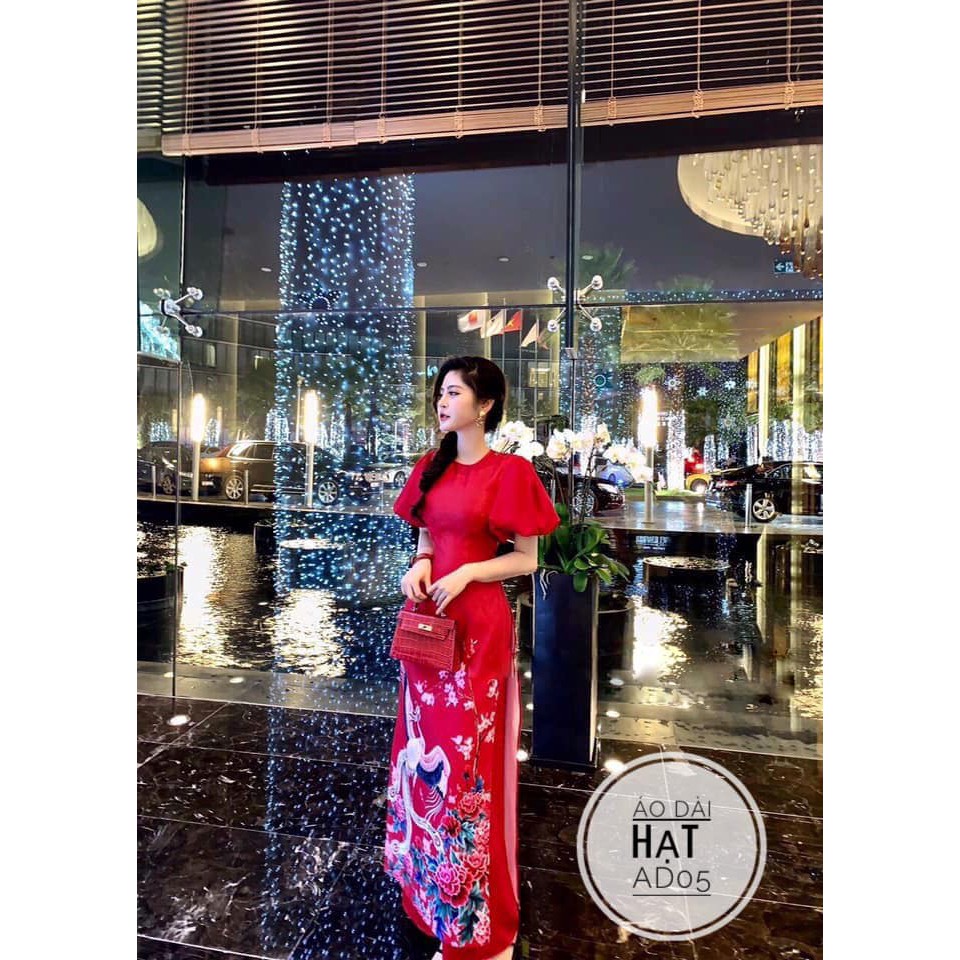 Áo dài hạt bigsize tay ngắn 2 màu đỏ vàng kèm quần size 55-90kg