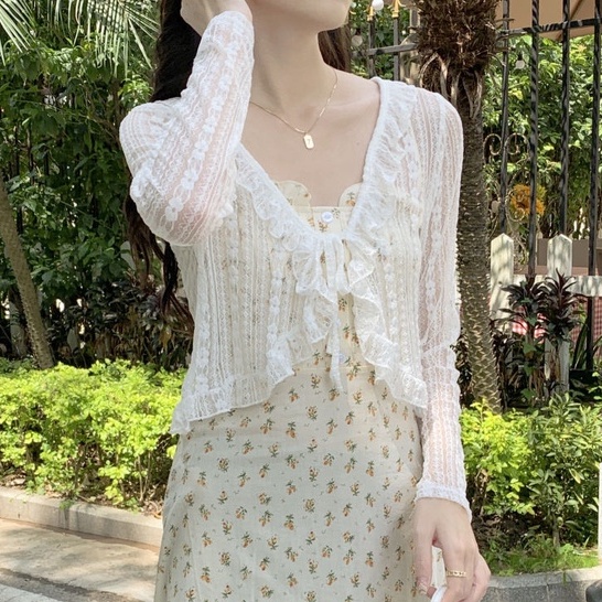 Áo Khoác Voan Mỏng Ngắn Phối Ren Thời Trang Mùa Hè Phong Cách Mới Cho Nữ