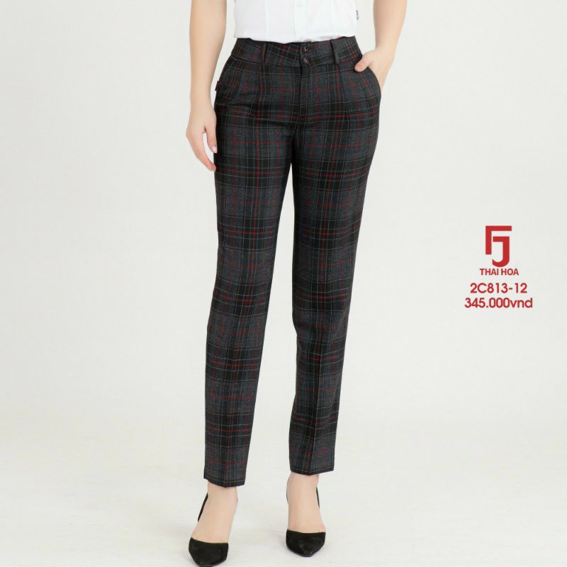 Quần Thái Hòa 9 tấc ly chìm màu đen kẻ caro 2c-813
