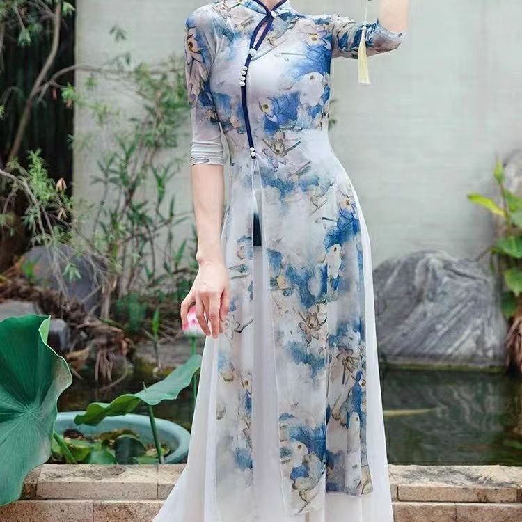 [M &amp; E] Đầm Sườn Xám Truyền Thống Trung Hoa Truyền Thống Trang Phục Múa Dân Tộc Thanh Lịch Cho Nữ