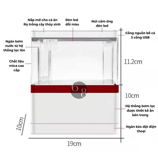 Bể Cá Mini Để Bàn Fish Tank Đa Chức Năng