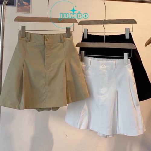 Chân váy Jumbo nữ lưng thun giả váy chất vải thô KaKi có lót quần bên trong thời trang Hàn Quốc Q01