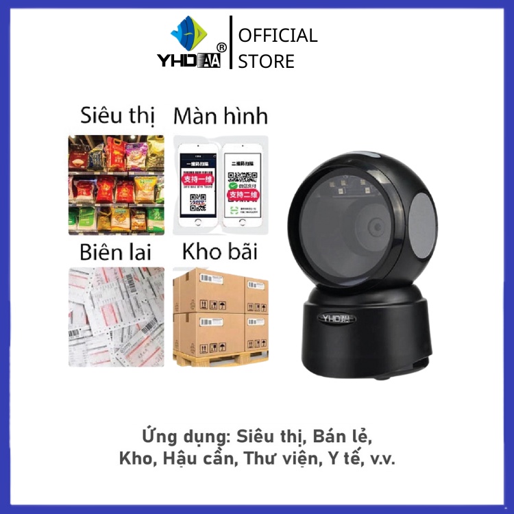 Máy quét mã vạch để bàn YHD 9300D đọc mã vạch 2D trên bao bì sản phẩm hàng hóa dùng trong Siêu thị