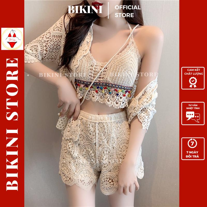 Bikini, Đồ Bơi Đi Biển Nữ 2 Mảnh Len Móc Kèm Áo Choàng M80 |Bikini Official 2022