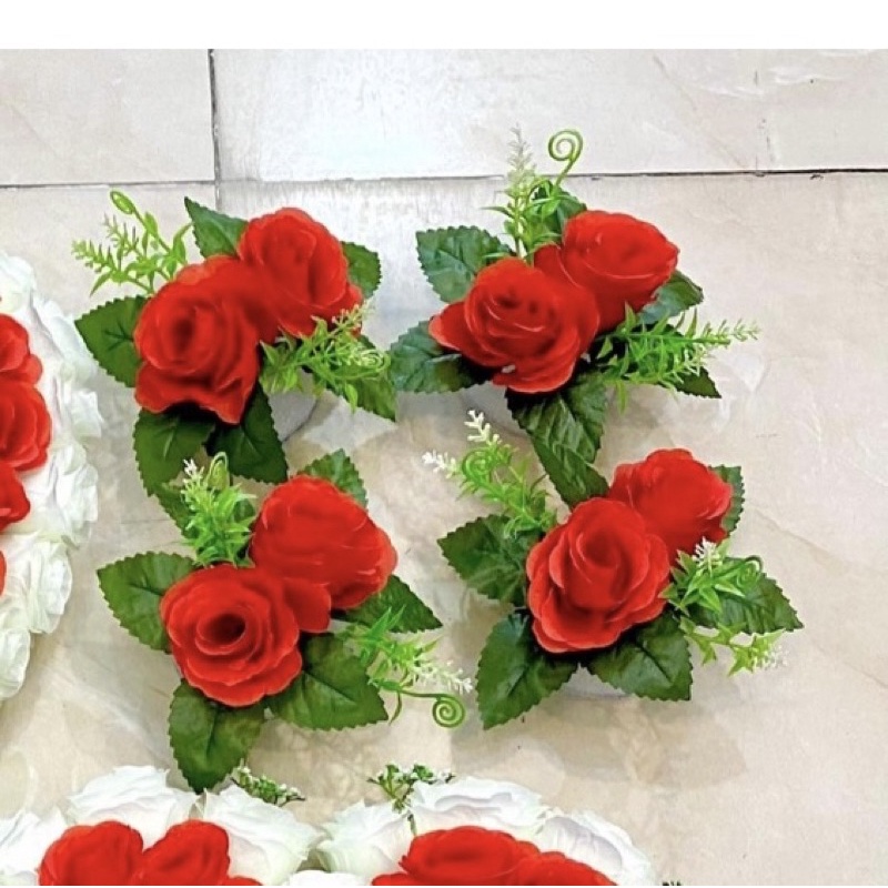 Combo 4 Nơ Gắn Cửa Xe + 4 Cụm Hoa Gắn Nóc Xe Đám Cưới, Xe Bông, Xe Rước Dâu