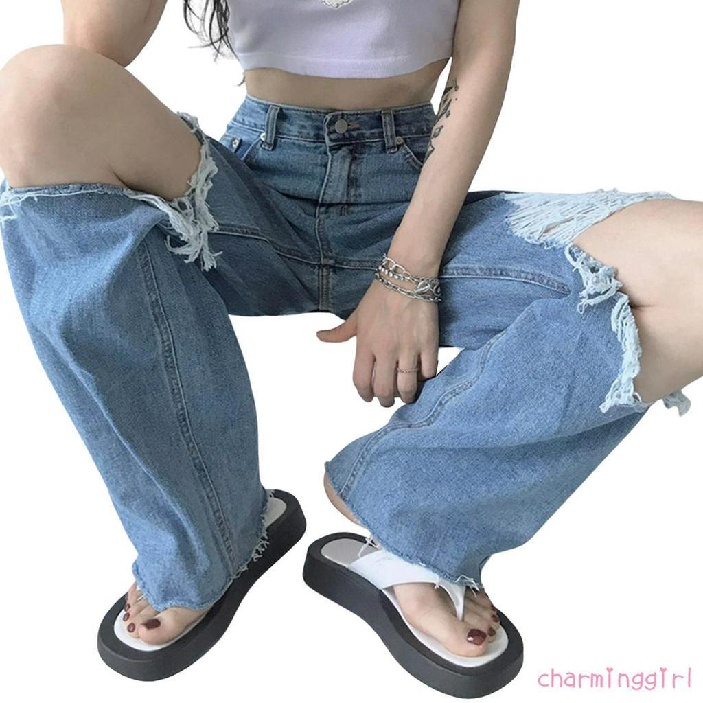 Quần Dài Jean Nữ Ống Rộng Thời Trang Cá Tính