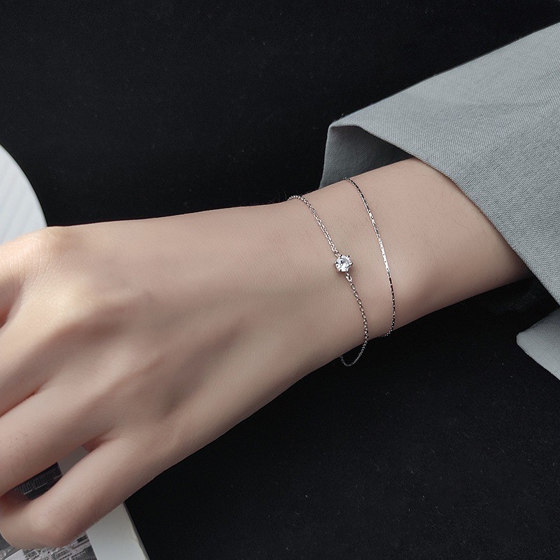 Vòng tay bạc hạt đá dây đôi Choco Jewelry