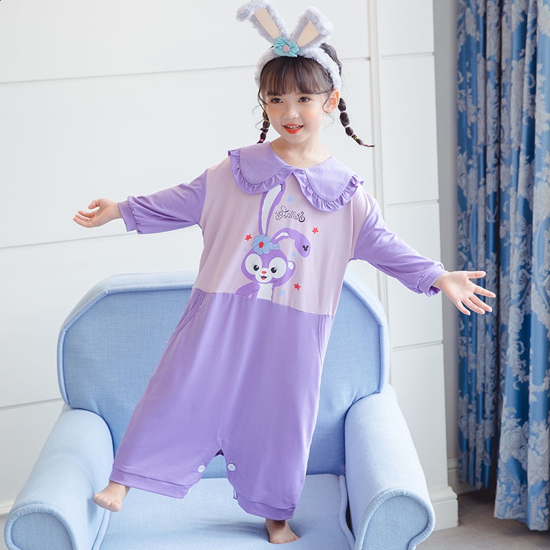 Đầm Ngủ Tay Dài Cổ Búp Bê In Họa Tiết Hoạt Hình Dễ Thương Cho Bé Gái