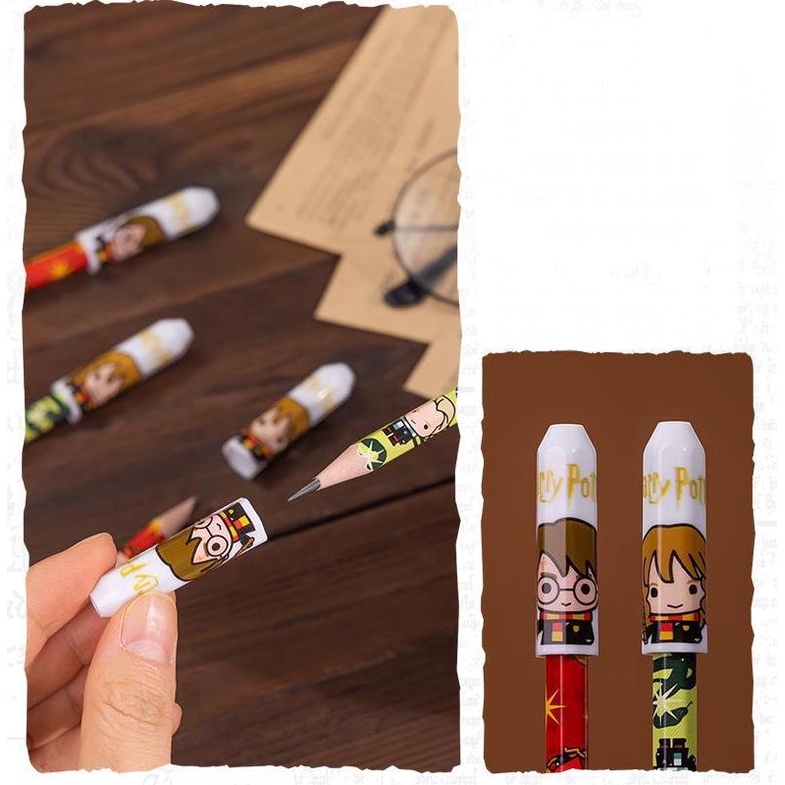 Hộp 12 bút chì 2B/HB lục giác Deli tặng kèm 2 nắp đậy bút chì - Harry Potter 58214