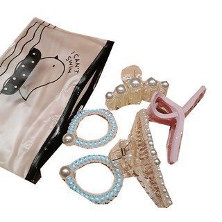Kẹp Càng Cua, Set 5 kẹp càng cua phối dây buộc tóc đính hạt- Tặng kèm túi mẫu mới sang chảnh