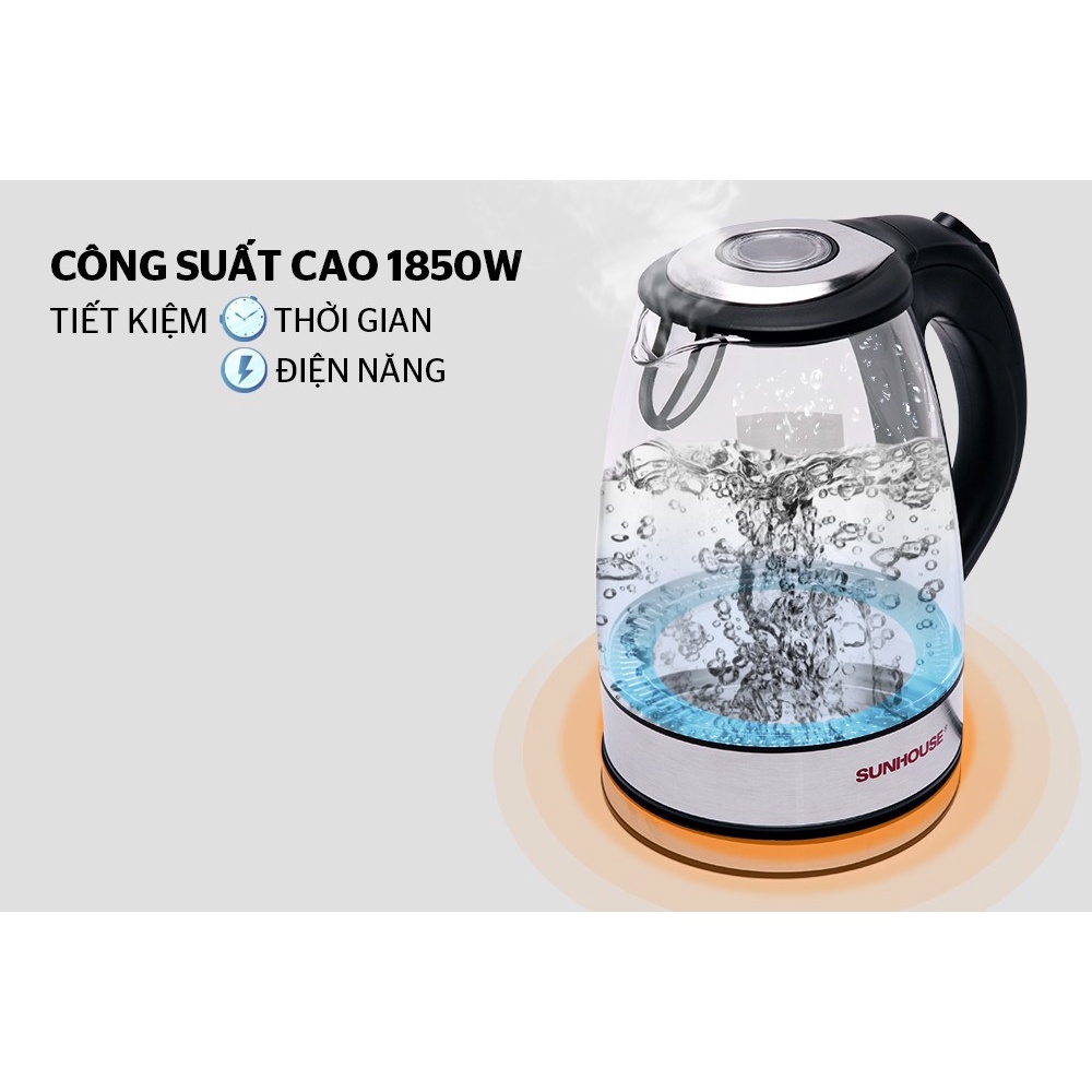 Ấm Siêu Tốc Thuỷ Tinh MAMA SUNHOUSE 1.7L Bình Đun Nước Sôi Tự Ngắt  Mới 100% Chính Hãng Bảo Hành Toàn Quốc