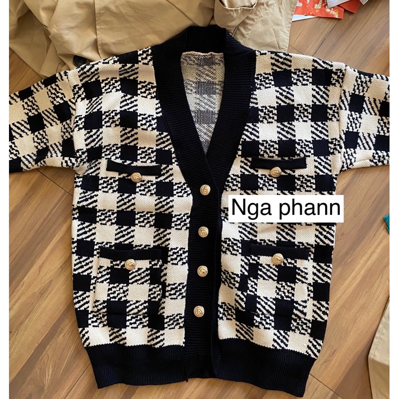 Áo cardigan kẻ caro dày