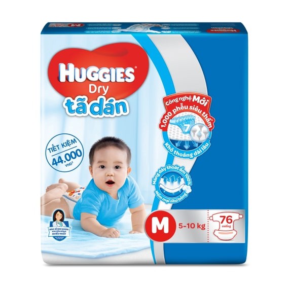 Tã dán Huggies Dry Super Jumbo (M, 6-11kg, 76 miếng)