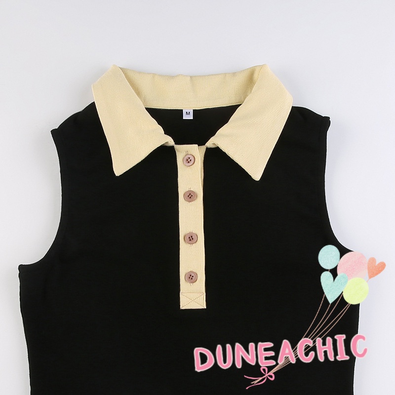 DUNEA Áo Dệt Kim Cổ Polo Màu Khối Thời Trang Cho Nữ