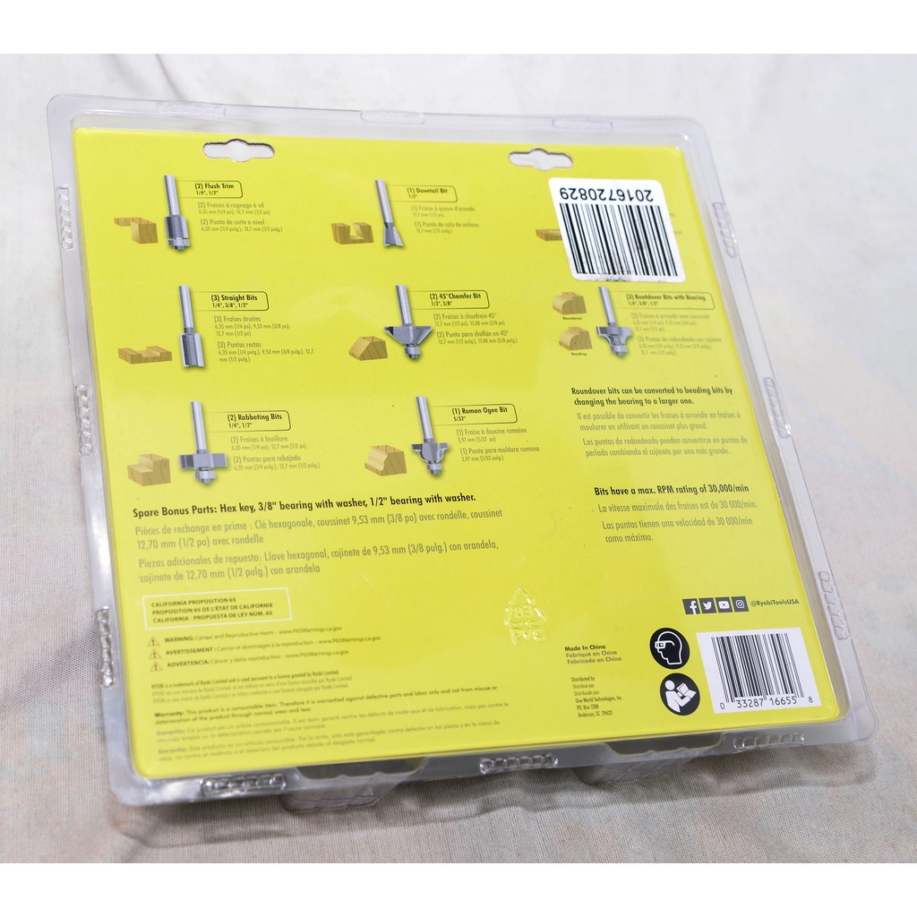 Bộ phay gỗ  định tuyến 15 chi tiết hiệu :  RYOBI