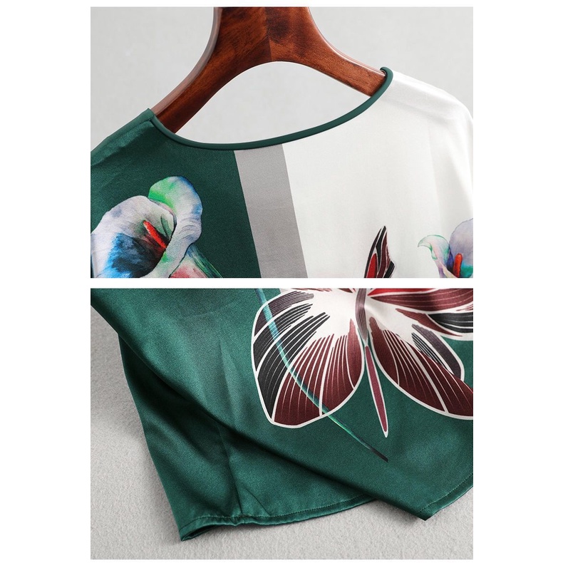 Short-sleeved T-shirt women's summer middle-aged mother's ice silk print large size top