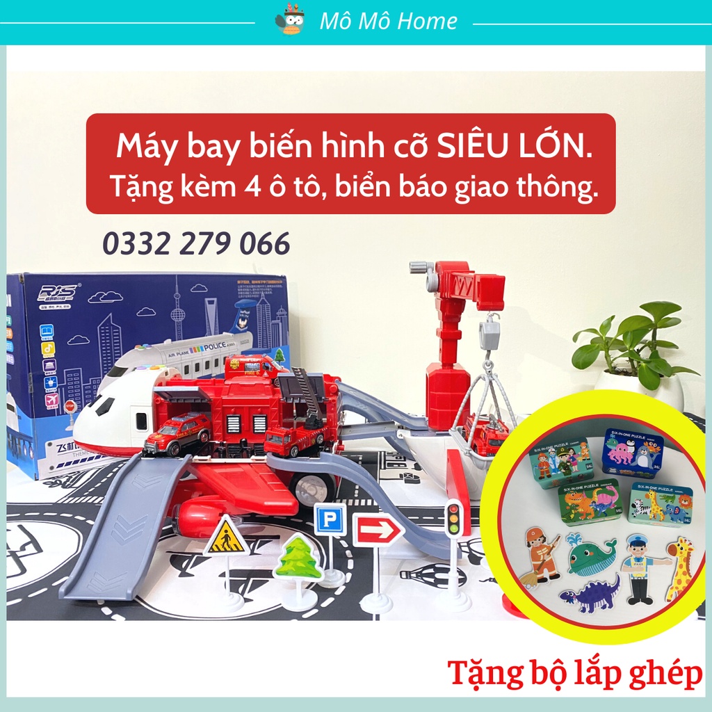 Đồ chơi máy bay lắp ghép Cỡ SIÊU LỚN, XỊN đa chức năng có âm thanh, hiệu ứng kèm 4 ô tô. Hộp đựng Đẹp - Mô Mô Home