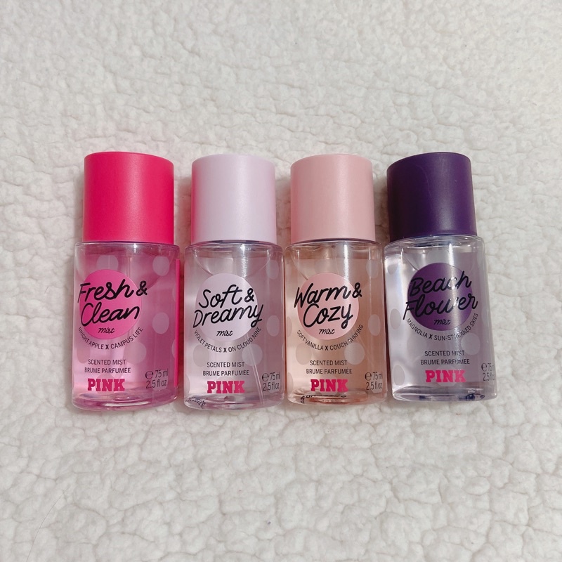 Chuẩn Auth Pink Fresh & Clean, Warm & Cozy, Soft & Dreamy, Beach Flower Set 4 chai xịt Toàn Thân Victoria's Secret 75ml