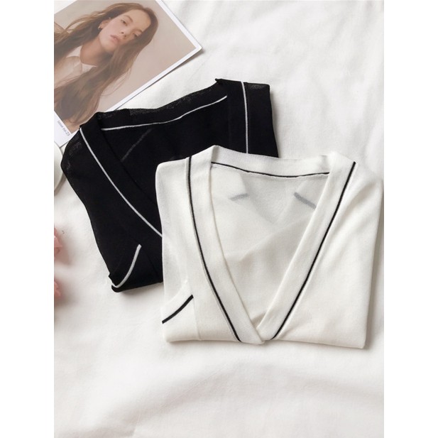 A6 Áo khoác cardigan len mỏng cổ V dài tay (sẵn màu trắng) | BigBuy360 - bigbuy360.vn