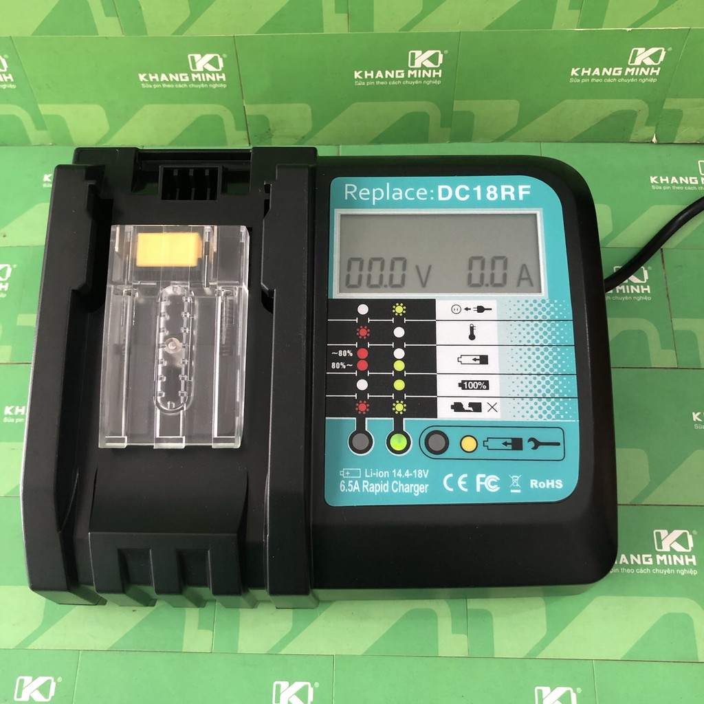 Sạc pin Makita 14.4V - 18V 6.5A có quạt và LCD, sạc pin zin hoặc đóng mới