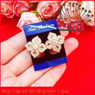 Bông tai hoa 4 cánh đính đá bền màu thiết kế cao cấp Orin T377