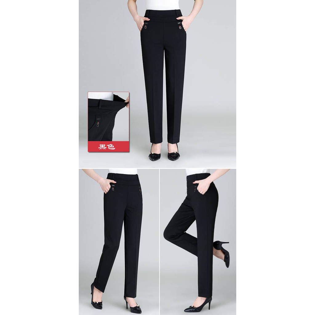 Women Formal Long Pants High Waisted Elastic Office Straight Leg Elegant Pants
