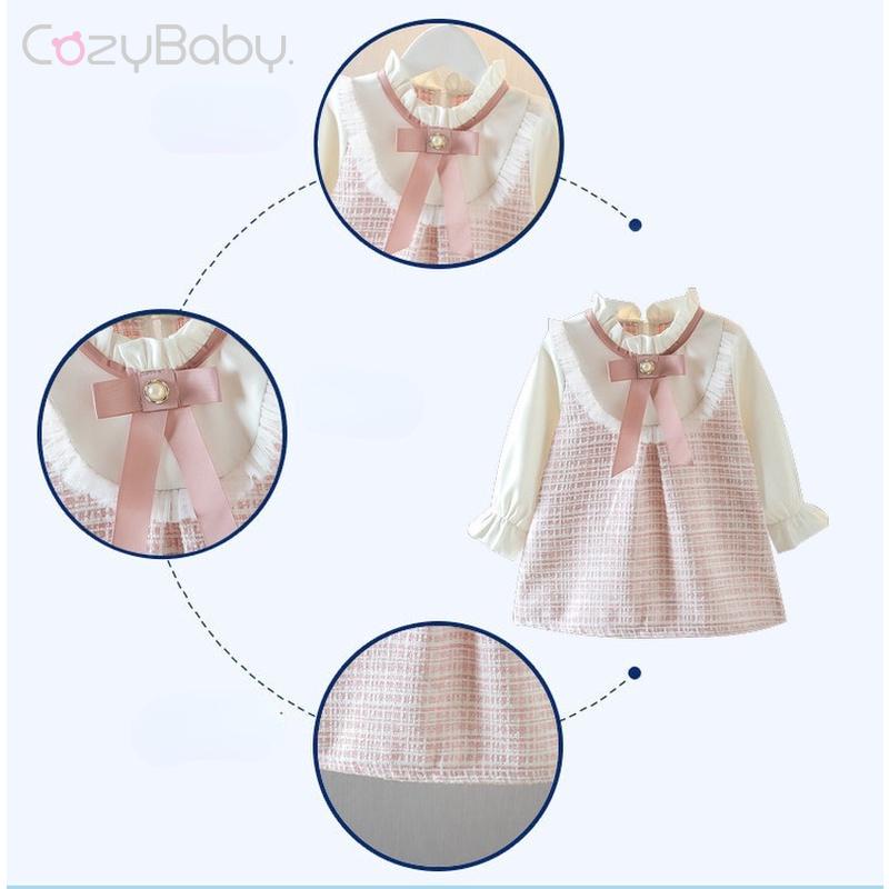 Đầm Giả Hai Mảnh Tay Dài Họa Tiết Kẻ Ô Dành Cho Bé Gái 0-3 Tuổi