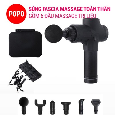 Máy massage Fascia Fun cầm tay trị liệu FG059 có 6 đầu và 30 mức độ rung trị nhức mỏi toàn thân POPO