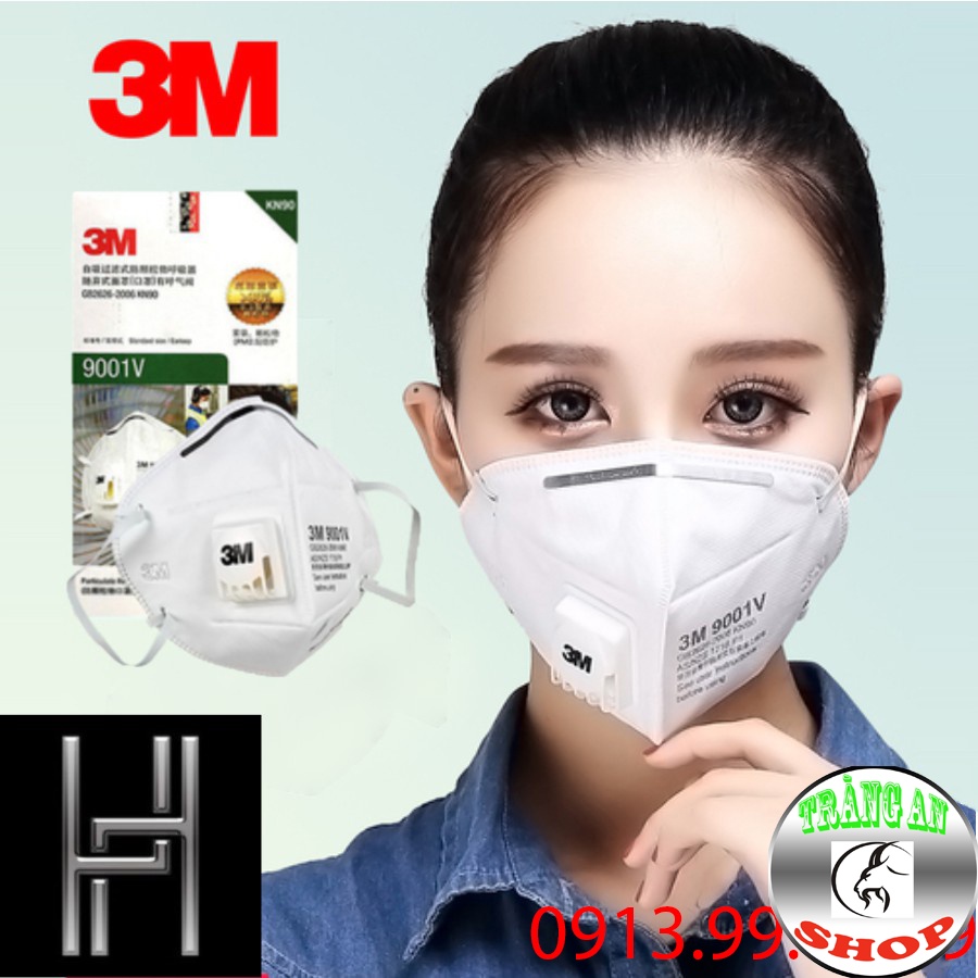 Khẩu Trang 3M 9001, 3M 9001V, 9002 Hàng Chất Lượng, Dây Đeo Cao Su Mềm, Có gọng Mũi Lọc Bụi Mịn PM2.5