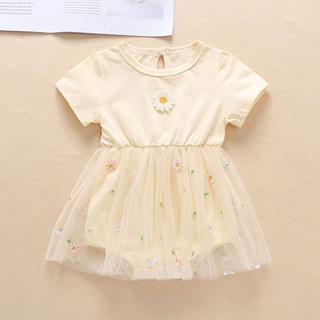 Đầm xoè tulle hoạ tiết hoa cho bé gái