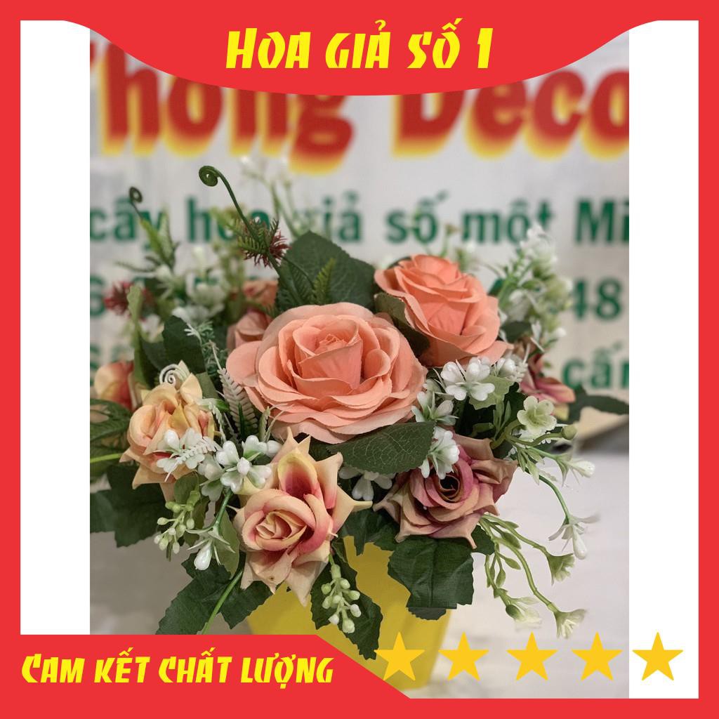 Hoa giả, hoa hồng giả cắm lọ bằng lụa trang trí bình hoa, làm sự kiện