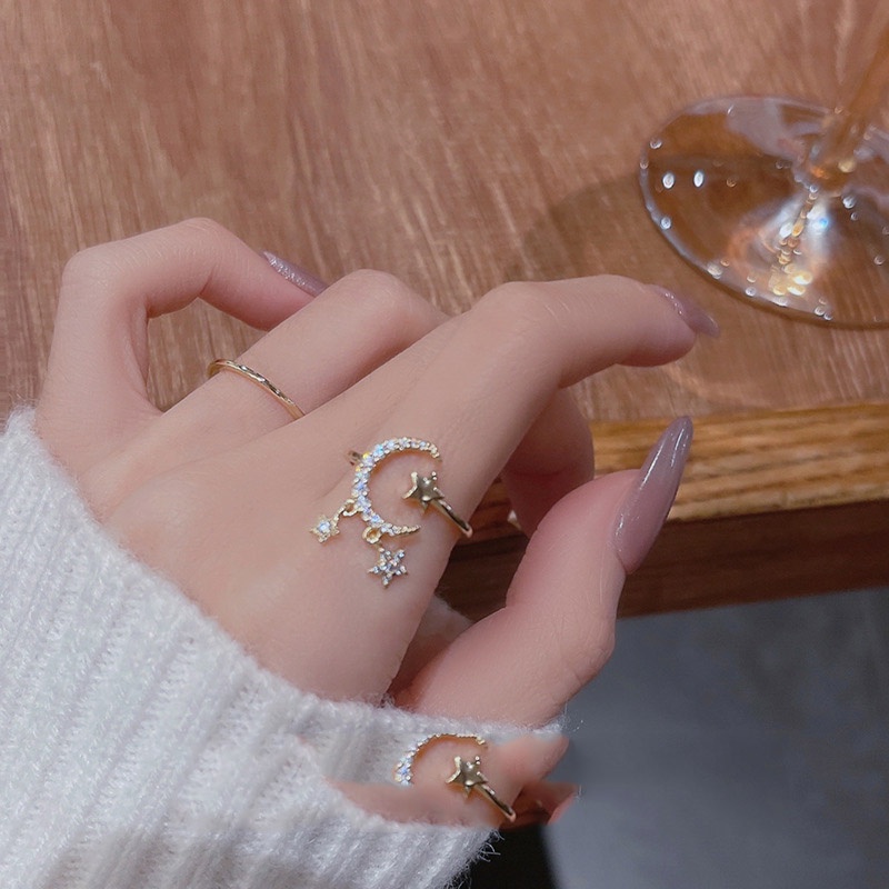 Nhẫn Hở Hình Mặt Trăng Và Ngôi Sao Thiết Kế Mới 2022 Thời Trang