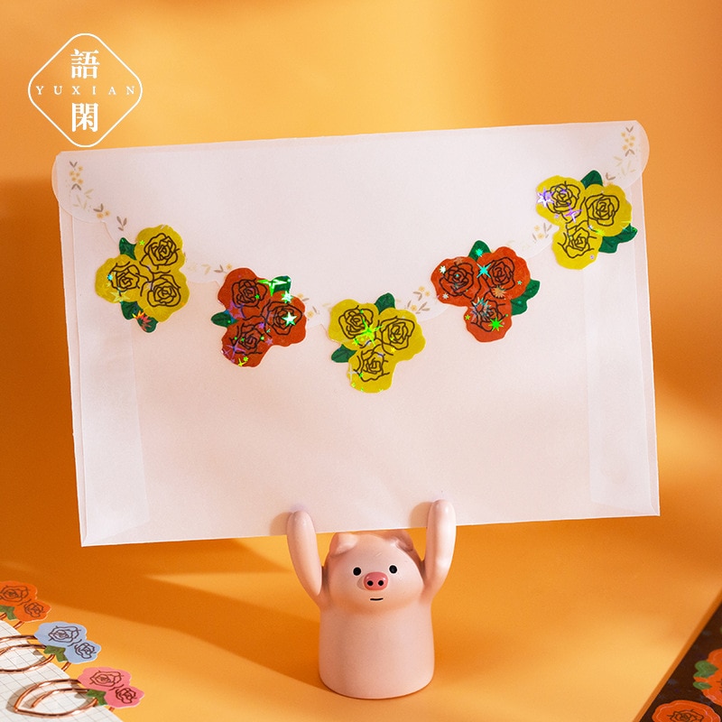 Set 2 tấm hình dán hoa hồng trang trí sổ tay