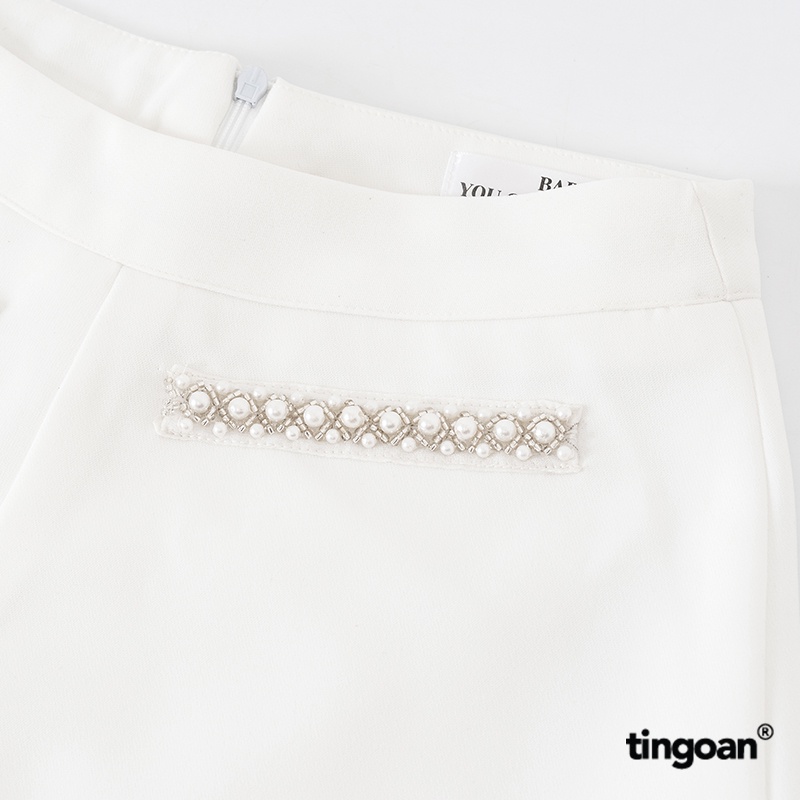 TINGOAN® - Quần short trắng cạp cao 2 lớp đính cườm tingoan LINDSAY SHORTS/WH