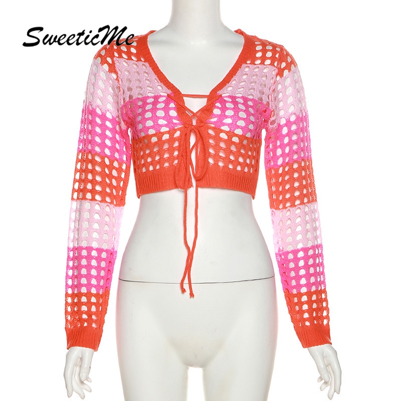 Áo Cardigan Dệt Kim Cổ Chữ V Dáng Ôm Phối Màu Tương Phản Thời Trang   Cho Nữ