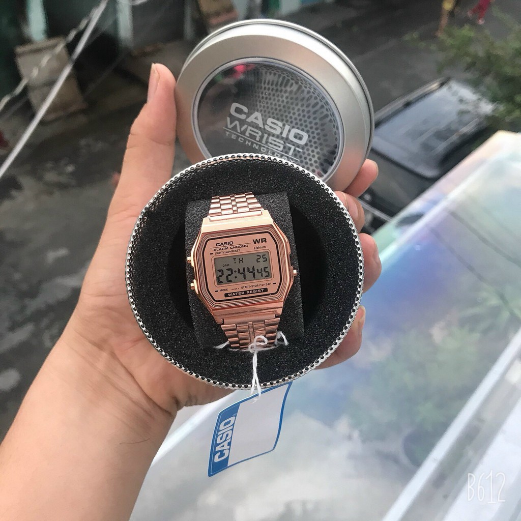 Đồng hồ điện tử Casio A159 nam nữ dây thép không gỉ, có thẻ bảo hành