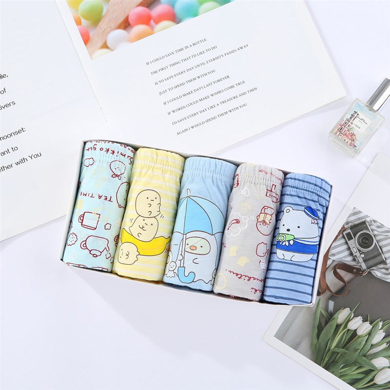 Hộp 5 quần lót bé trai Hàn Quốc 100% cotton mẫu Gấu Bắc Cực