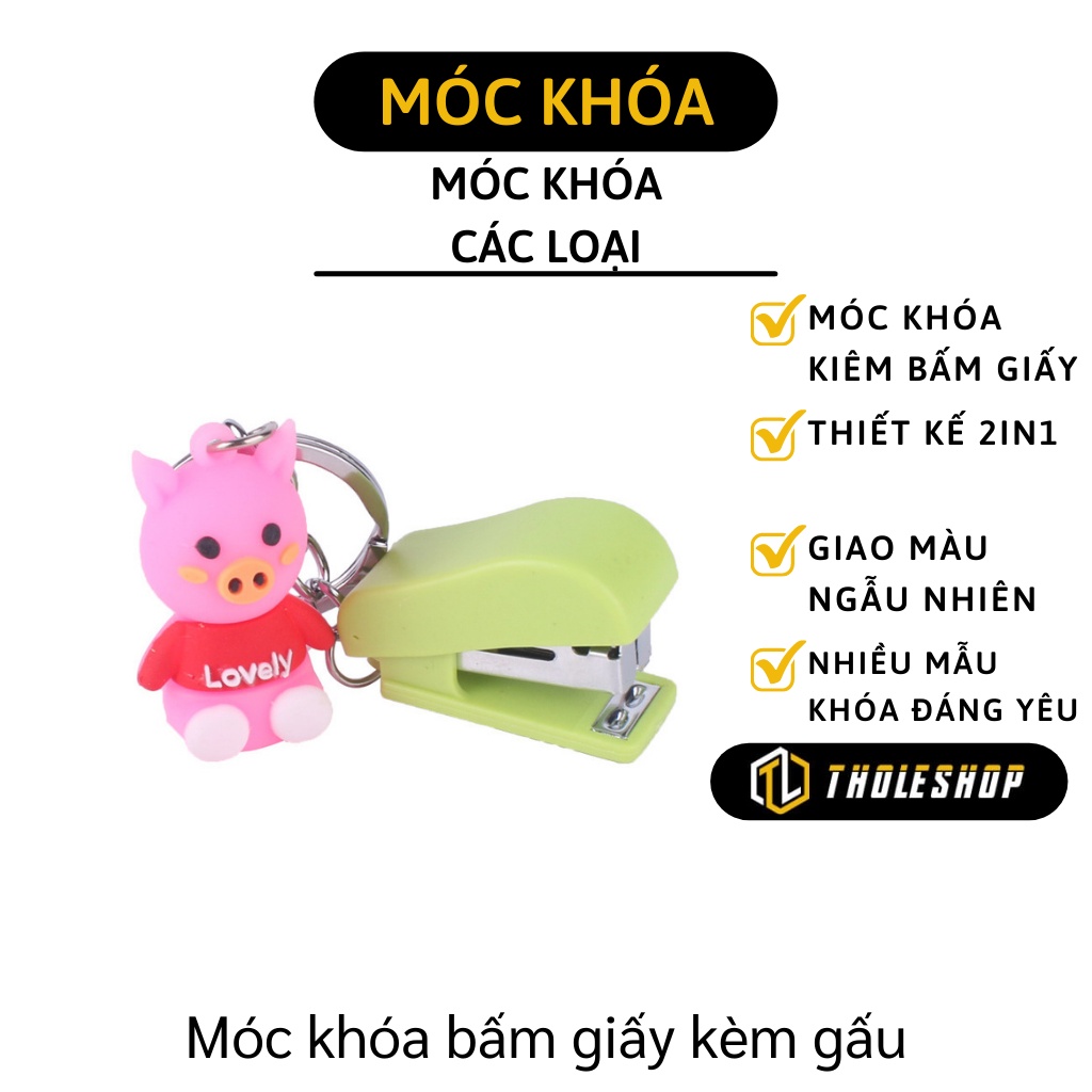 Dập Ghim Giấy Mini - Móc Khóa Bấm Giấy Kèm Gấu Nhỏ Gọn, Đẹp Mắt Cute 8436