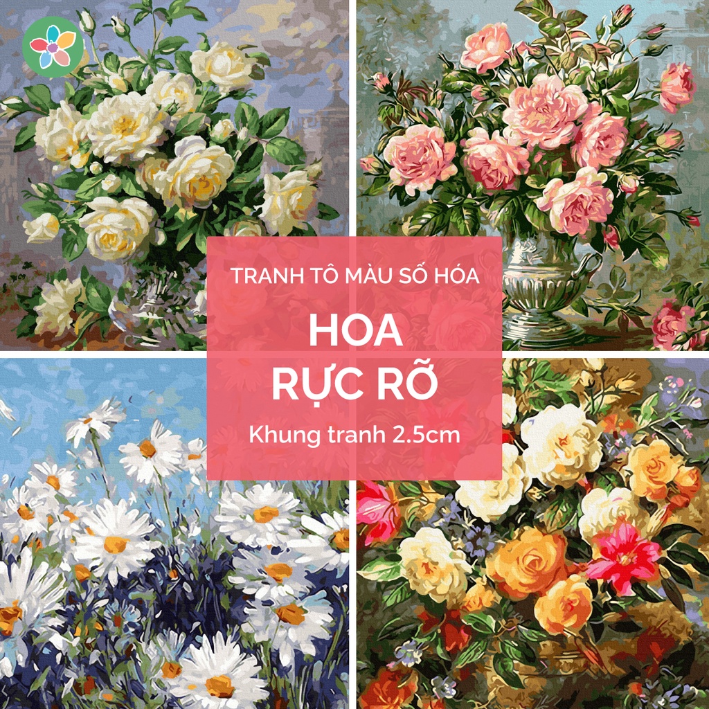 ✅Tranh tô màu theo số - Hoa rực rỡ đã căng khung 40x50cm