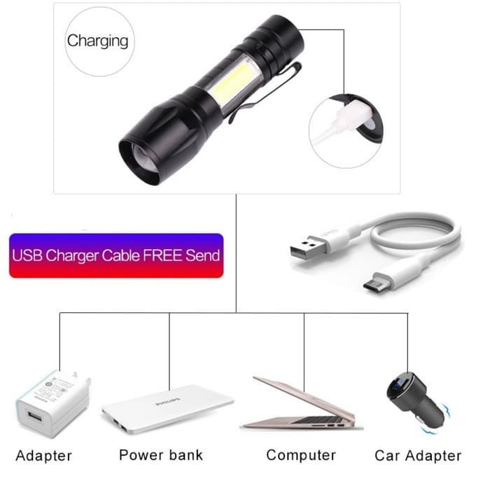 Đèn Pin Led Cob Xpe Mini Sạc Usb Tiện Dụng Cho Cảnh Sát