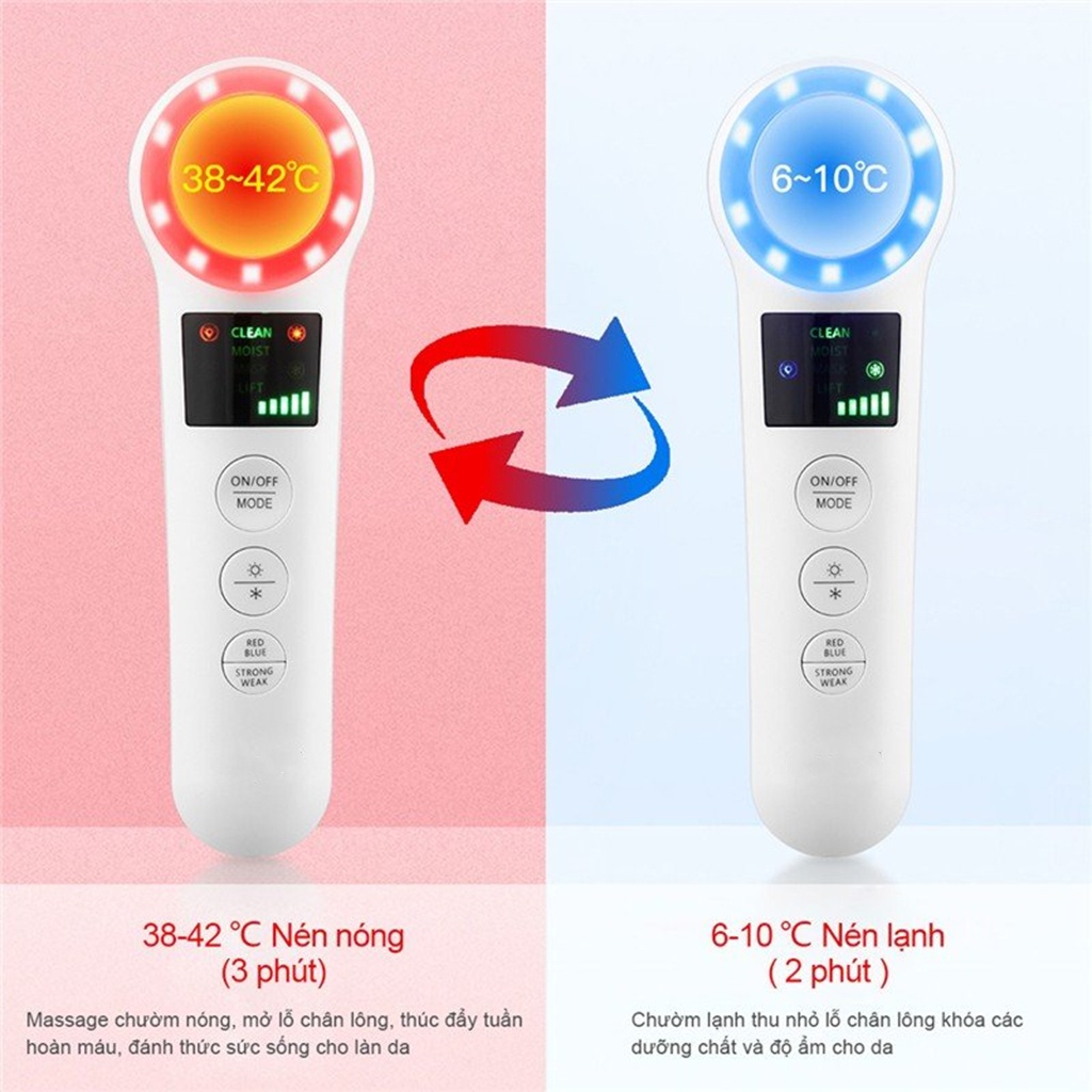 Máy điện di tinh chất Nóng Lạnh Photon Beauty, Máy massage mặt nâng cơ đẩy dưỡng chất trẻ hóa da bản 2023