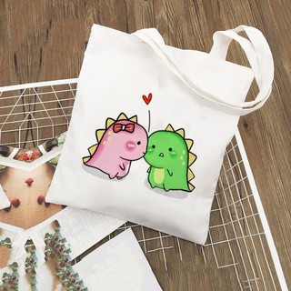 Túi tote vải bố canvas đeo vai canvas in hình khủng long lt013