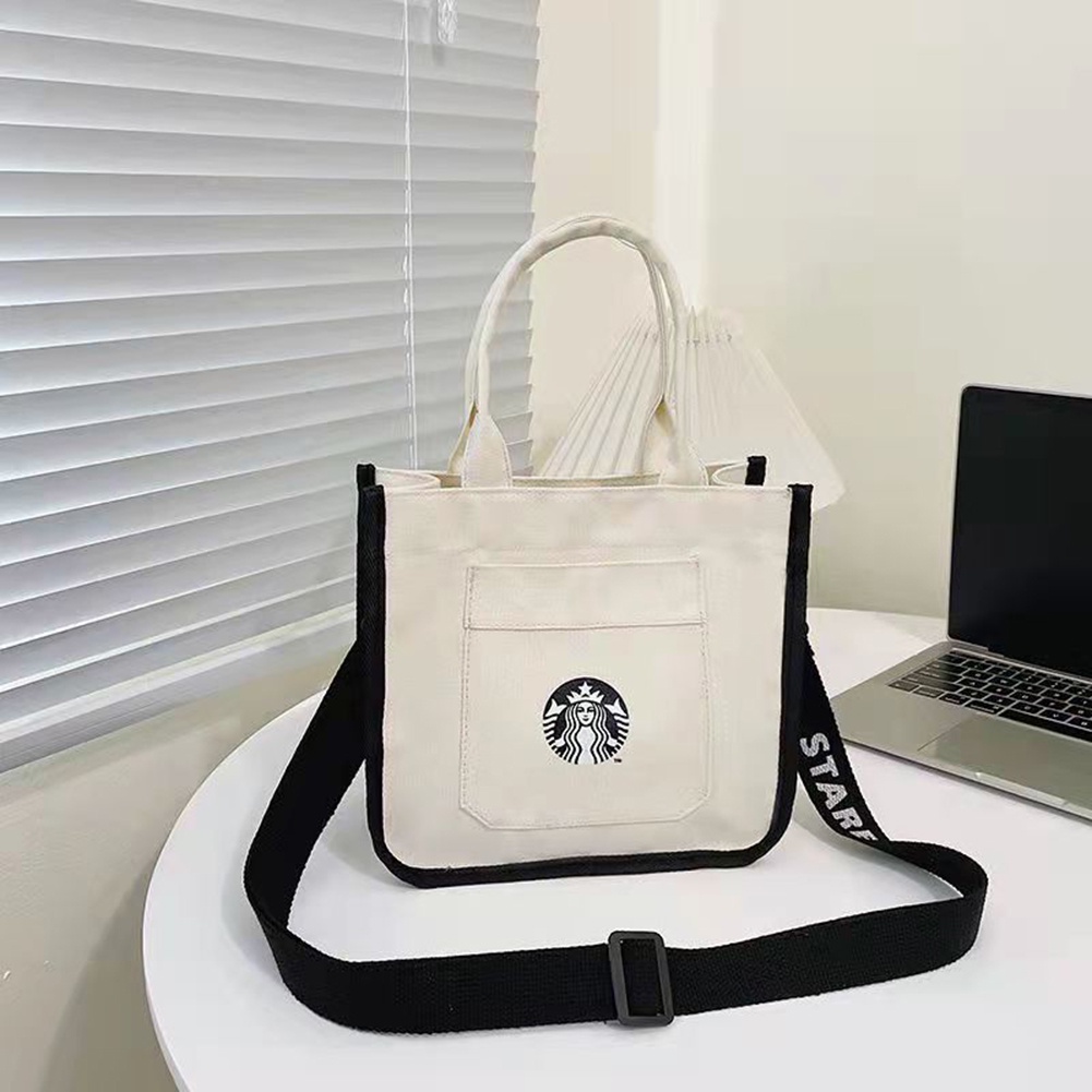 Túi Tote Vải Canvas Đựng Cơm Trưa Cỡ Lớn Họa Tiết Starbucks Chất Lượng Cao