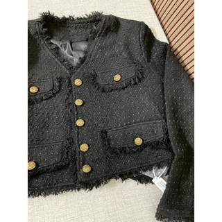 Áo dạ tweed đen cổ V (ORDER)