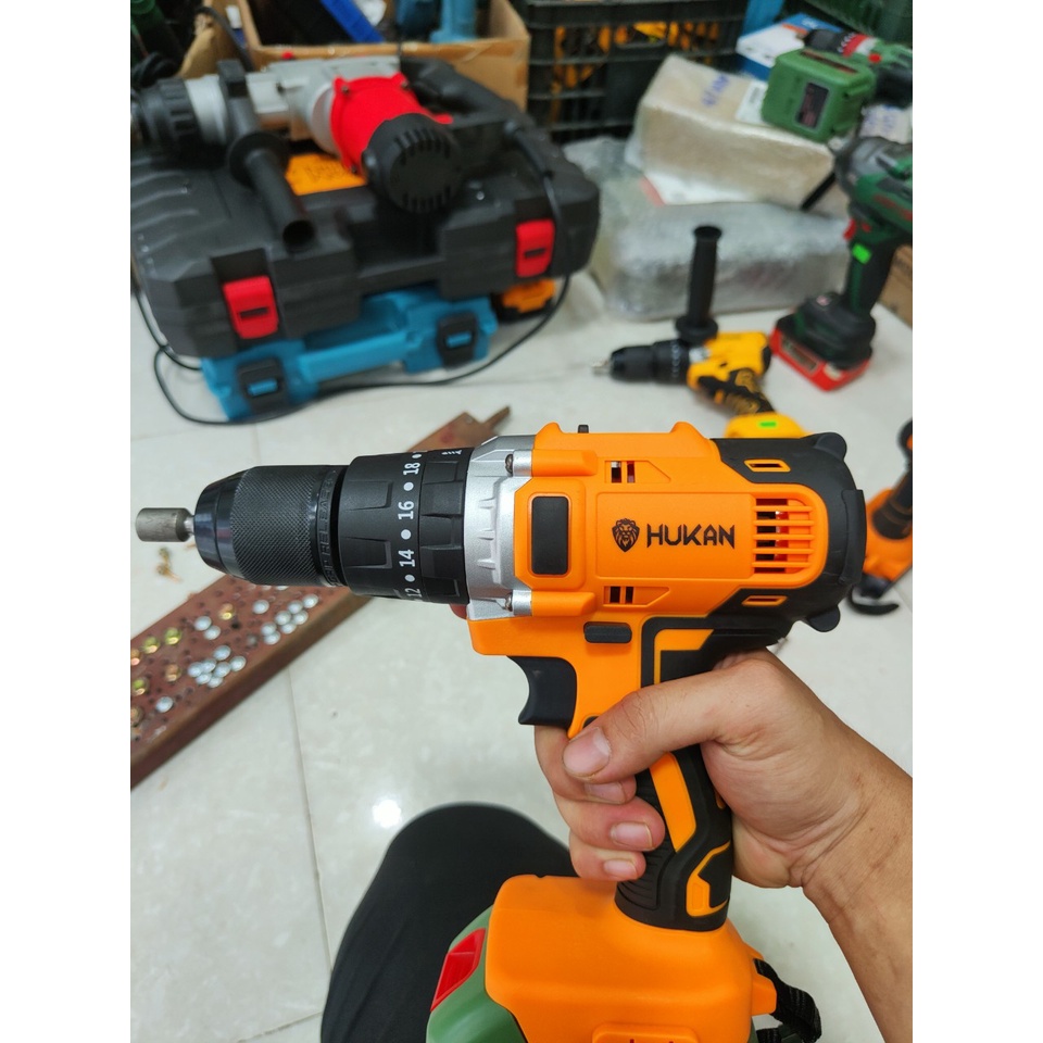 Thân máy khoan pin 13ly 3 chức năng HUKAN có chổi than , có chức năng khoan tường