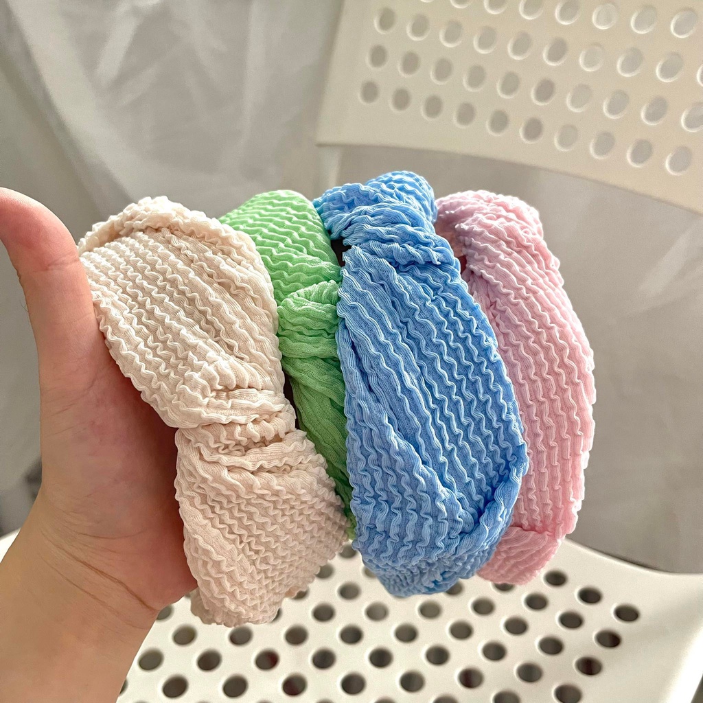 Bờm/Băng Đô cài tóc vải voan pastel xoắn nơ đơn giản dễ phối đồ